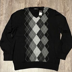 Claiborne V-Neck Sweater with Black and Gray Argyle